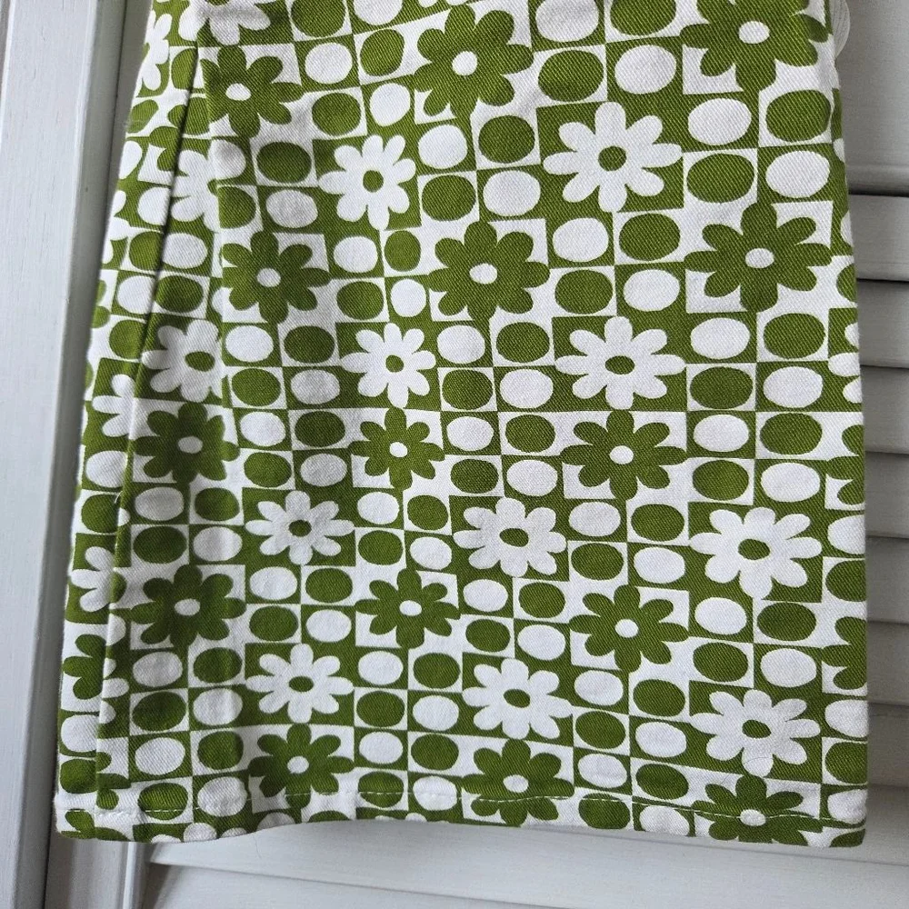 Motel Denim handmade cotton stretchy wide leg green and white flower pants - Picture 8 of 11